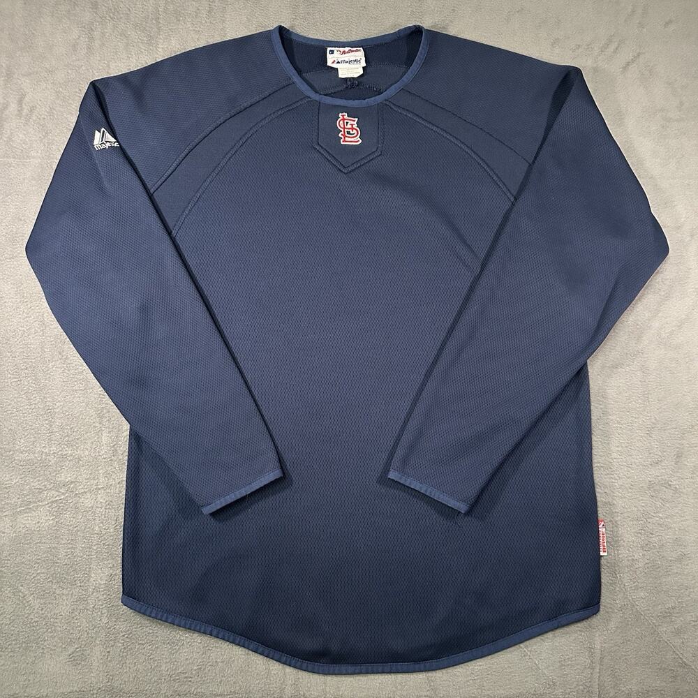 St Louis Cardinals MLB Majestic Therma Base Pullover Men's M Baseball Blue Logo